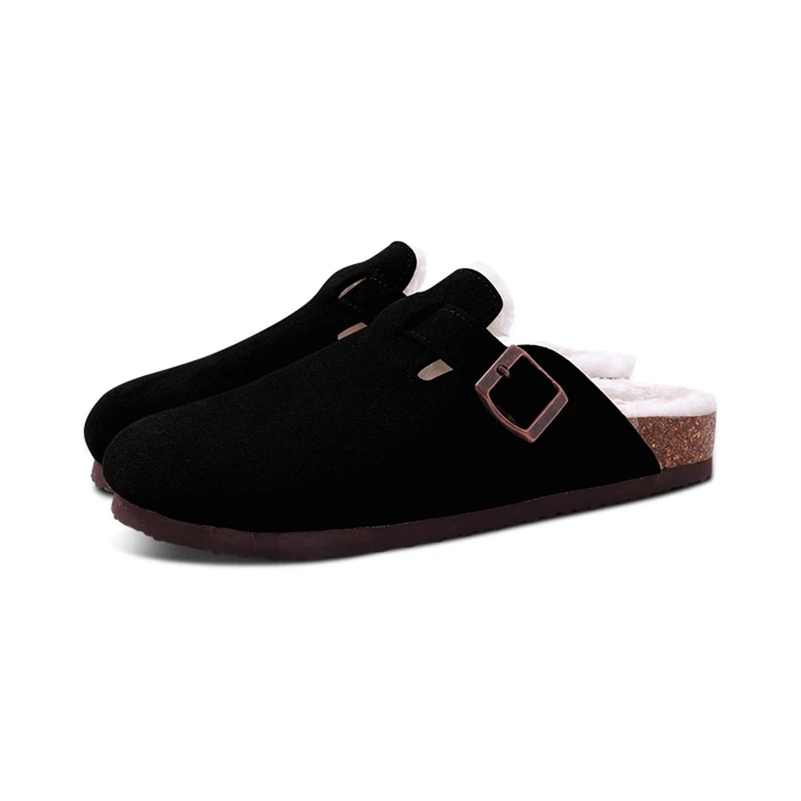 Zuecos de piel invierno, zapatillas casa, zapatos algodón cálidos for interiores y exteriores, tobogán corto femenino