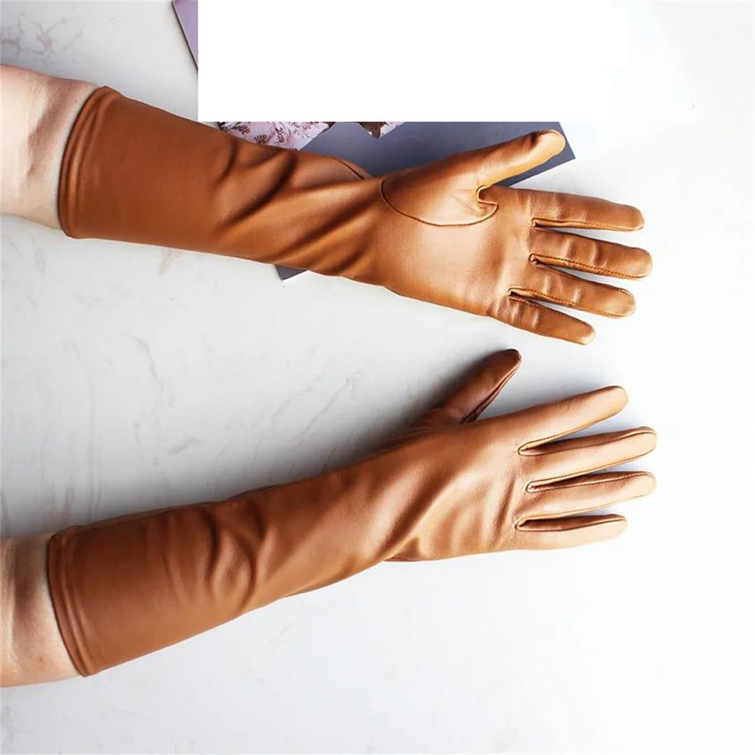 Kelsiop Damen Lange Schaffell Leder Touchscreen Handschuhe Weiches Chromatisches Design Mode Herbst Fahrstil