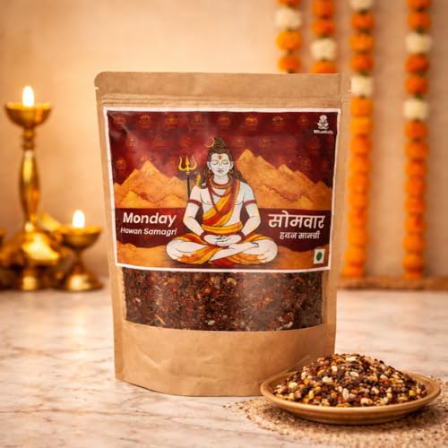 Image of Ritualistic Shiv Somvar Pavitra Hawan Samagri (350g) | with Bael Leaves, White Jasmine Petals & Elaichi | Gaushala Sourced Monday Puja Pack | Pure Natural Samagri for Shiv Puja, Sawan & Mahashivratri