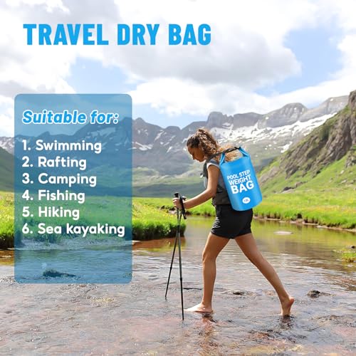 2 Pack Pool Ladder Weights, 500D PVC Universal Pool Step Weights for Above Ground Pools, 20L No Breaken Swimming Pool Sand Bags Foldable Waterproof Dry Bag Backpack, Easy & Quick Fill 50lbs Sand