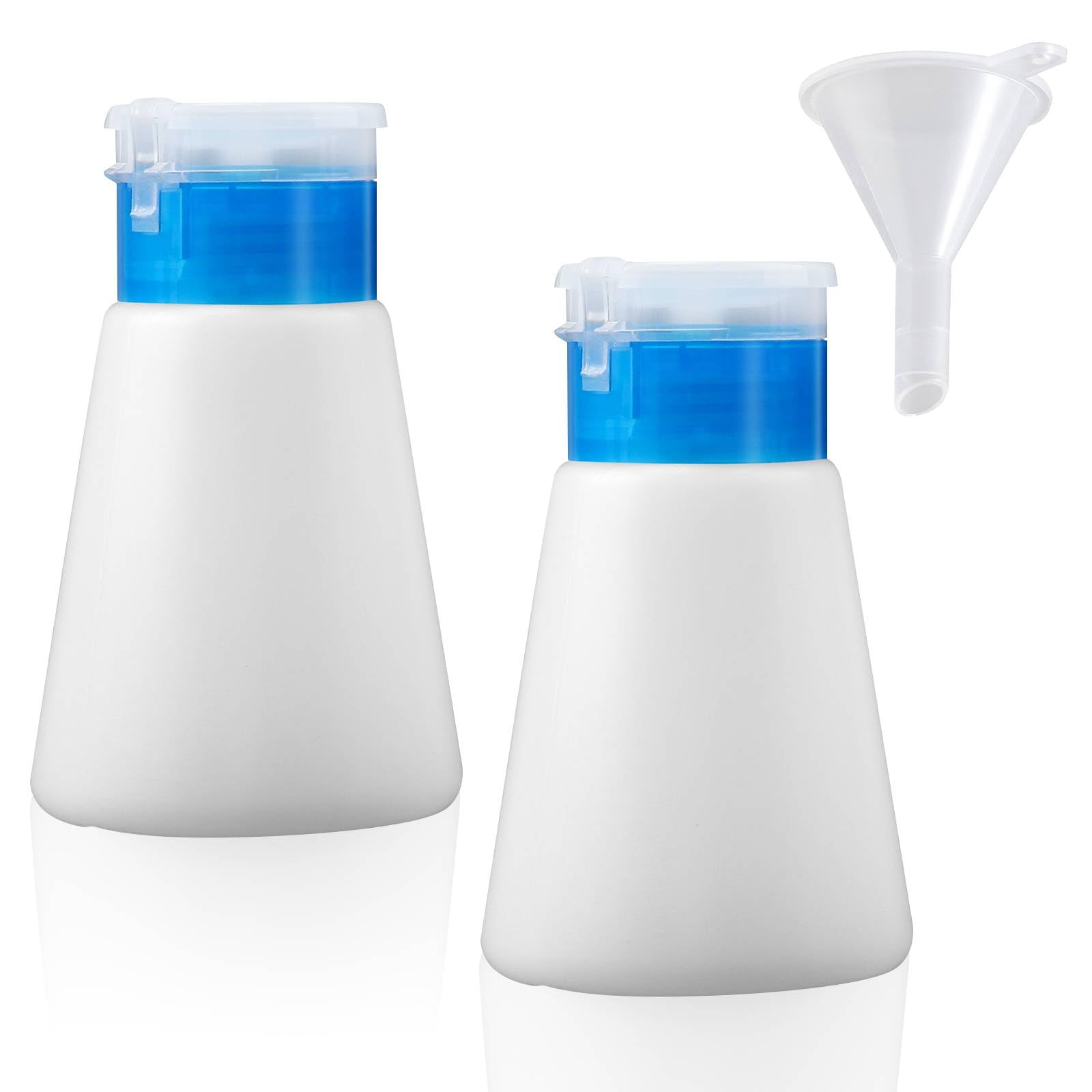 2 pcs Nail Polish Remover Pump Bottle Dispenser,180ml Push Down Cleanser Bottle,Clear Plastic Container,Travel Empty Liquid Container for Make-up Removal（with 1 Dispensing Funnel）