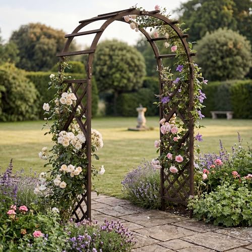 Mendler Rosenbogen HWC-Q20 Rankgitter Rosenspalier Rankhilfe Torbogen Garten Holz FSC-Zertifiziert 210x126x60cm - Dunkelbraun