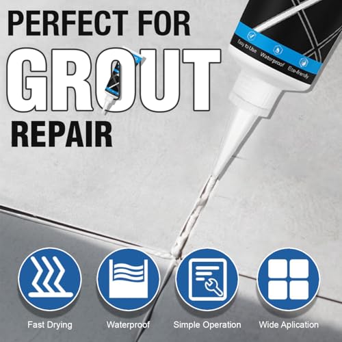 Image of Lyrovo 250g Tiles Gap Filler Paste with 3 in 1 Applicator Tool and Nozzles Waterproof Sealant Leakage Repair for Walls, Kitchen and Bathroom (1, White)