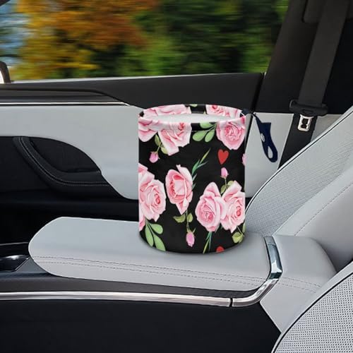 Image of Car Trash Can - Cute Pink Rose,Portable,Collapsible Back Seat, Front Console, Floor, or Hanging Headrest Waste Basket Car Garbage Bag