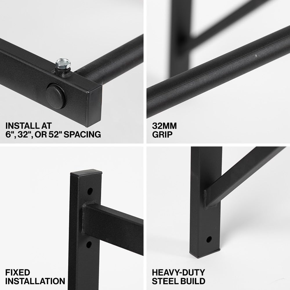 Titan Fitness Ceiling & Wall-Mount Pull-Up Bar, 52" Long x 32mm Smooth Grip, 500 LB Capacity, Home & Garage Gym Chin-Up & Upper Body Training Station