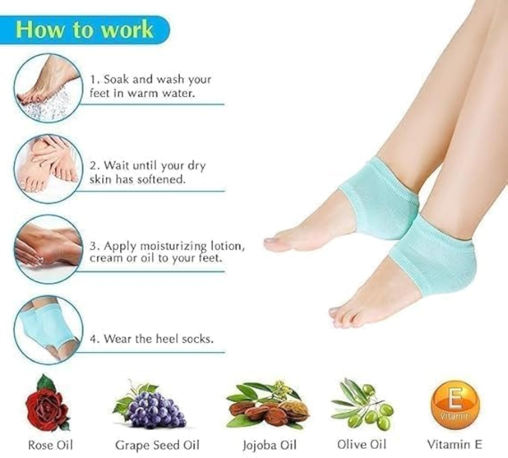 Moisturizing Heel Socks, Open Toe Design, Pack of 5