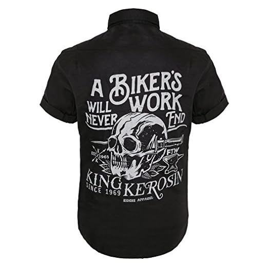 King Kerosin herr Rockabilly kort arm arbetare skjorta – biker's Work skalle backprint