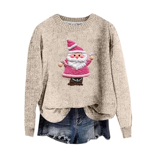 Pull de Noël femme chat beige XL : sweat-shirt festif à manches longues col rond