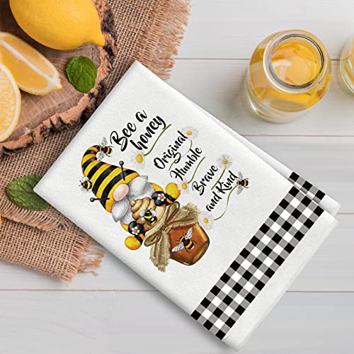 Poilkmni Bee Gnome Kitchen Dish Towels, Honey Black White Buffalo Plaid Check Tea Towels Dishcloths, Summer Farmhouse Daisy Hand Towels, Bee Kitchen Decor, Housewarming Gifts For New Home #TOP3