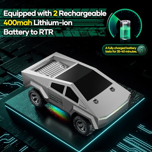 HOMETALL Remote Control Car RC Trucks - 2WD RC Truck Toy RC Cars for All Terrain, 1/24 Scale Pick-up Hobby Monster Truck Toys 2.4GHz Off-Road Vehicles Kids Gifts for Boys/Girls Age 3+, Silver