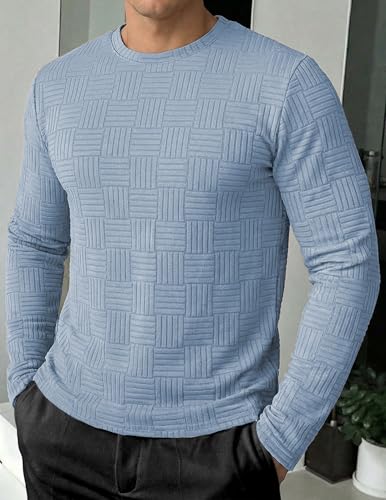 Image of JMIERR Mens T-Shirt Casual Stretch Solid Crewneck Short Sleeve Tees Textured Shirts