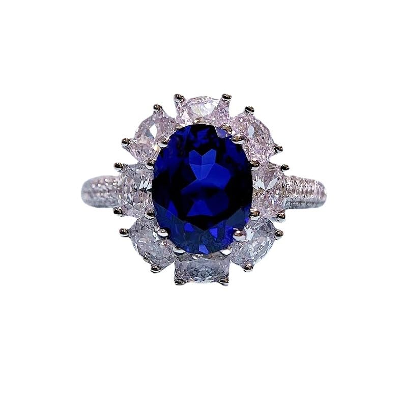 S925 Sterling Silver Sapphire Engagement Ring with Natural Oval Sapphire and Luxurious Moissanite Accents, Timeless Sapphire Jewelry Piece