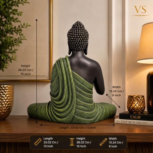 Image of Meditating Gautam Buddha Statue for Home Decor | Resin Lord Buddha Figurine Idol Showpiece Murti for Living & Meditation Room| Spiritual Decorative Gift Item (15 Inch / 38 cm)