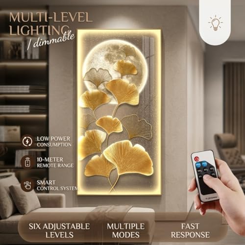 Tableau feuilles de ginkgo LED pour illuminer une entrée moderne