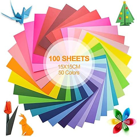 100 Sheets Coloured Paper, 15x15cm Origami Paper Double Sided Mixed Colors for Kids, Adults, Beginners, DIY Arts and Crafts Colorful Projects Cover