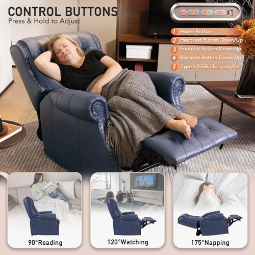 Sillón reclinable diseño ergonómico azul marino miniatura 6