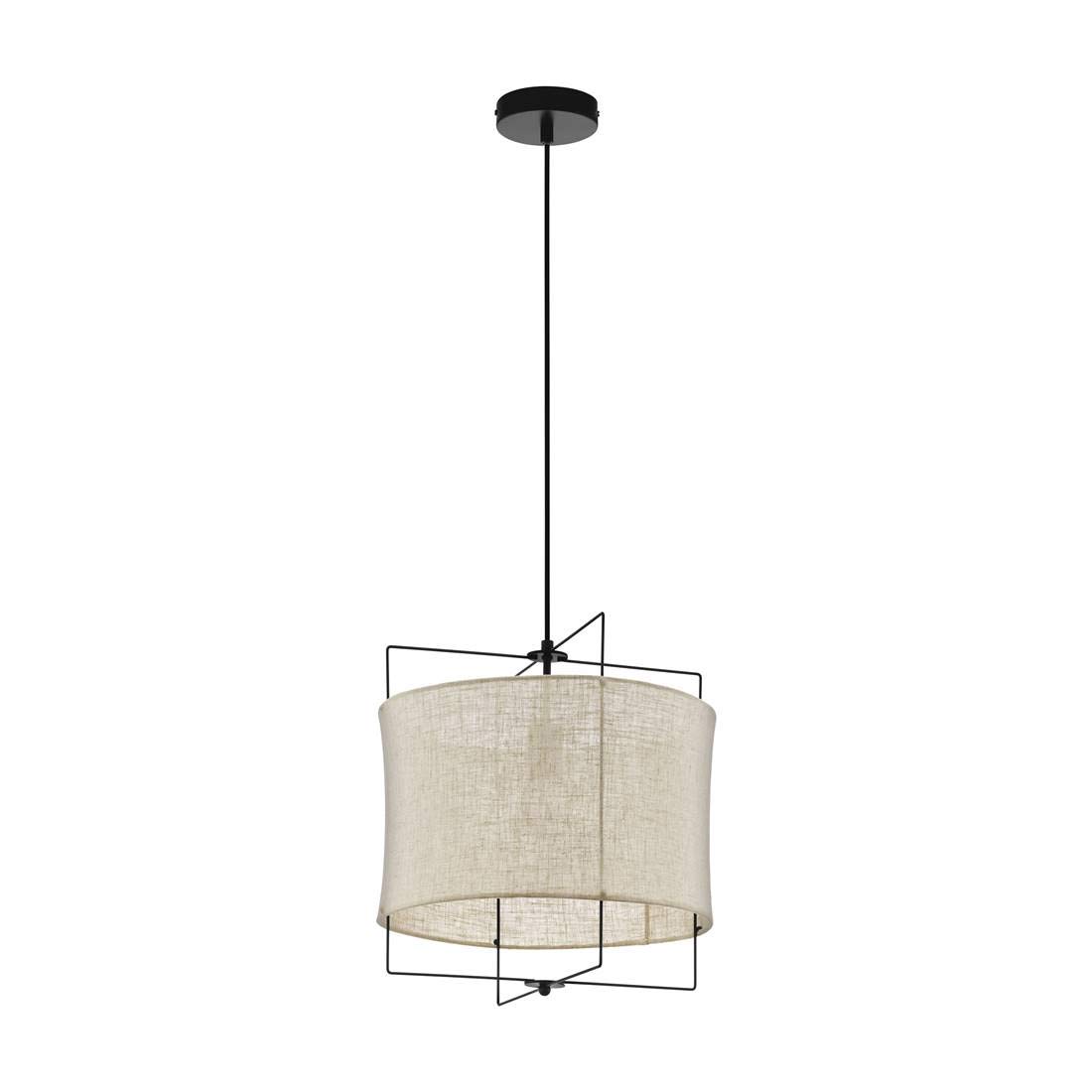 Eglo Bridekirk Lámpara colgante de 1 foco estilo vintage, natural, bohemio, Hygge, lámpara de acero negro y textil de color natural, para mesa de comedor, salón, con casquillo E27, diámetro 40 cm