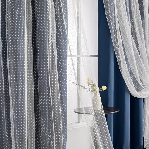 Image of MYSKY HOME Navy Blue Blackout Curtains for Kids Bedroom 52Wx63L,2 Panels