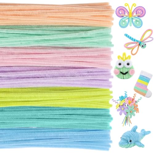 RoundFunny 200 Pcs 24 Inch Extra Long Pipe Cleaners Chenille Stems Pipe Cleaners Craft Fluffy Chenille Stems Craft Supplies for DIY Arts Projects Creative Decoration (Macaron Color)