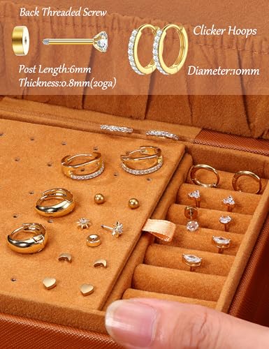 Dochais 14K Gold Plated Surgical Steel Earrings for Sensitive Ears 20G Flat Back Earrings Small Hoop for Women Trendy Dainty Cartilage Stacks Flatback Stud for Helix Multiple Piercing Jewelry3