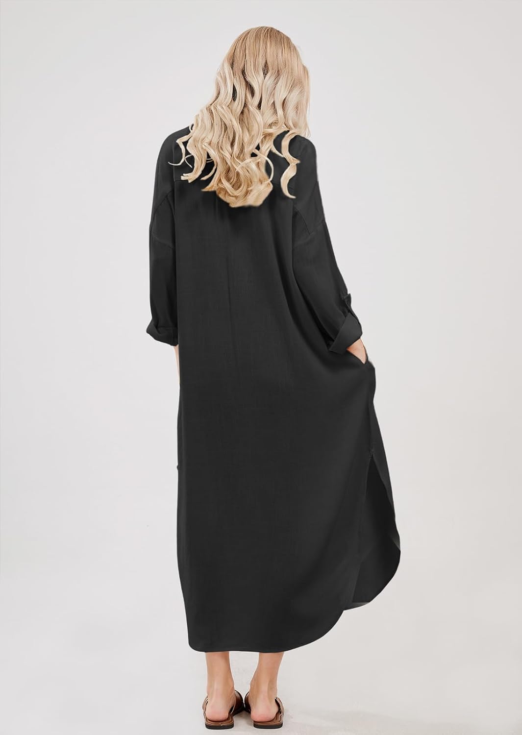 chouyatou Women's Spring Summer Cotton Linen Shirt Dress Button Down Casual Loose Maxi Shift Dress - Image 5