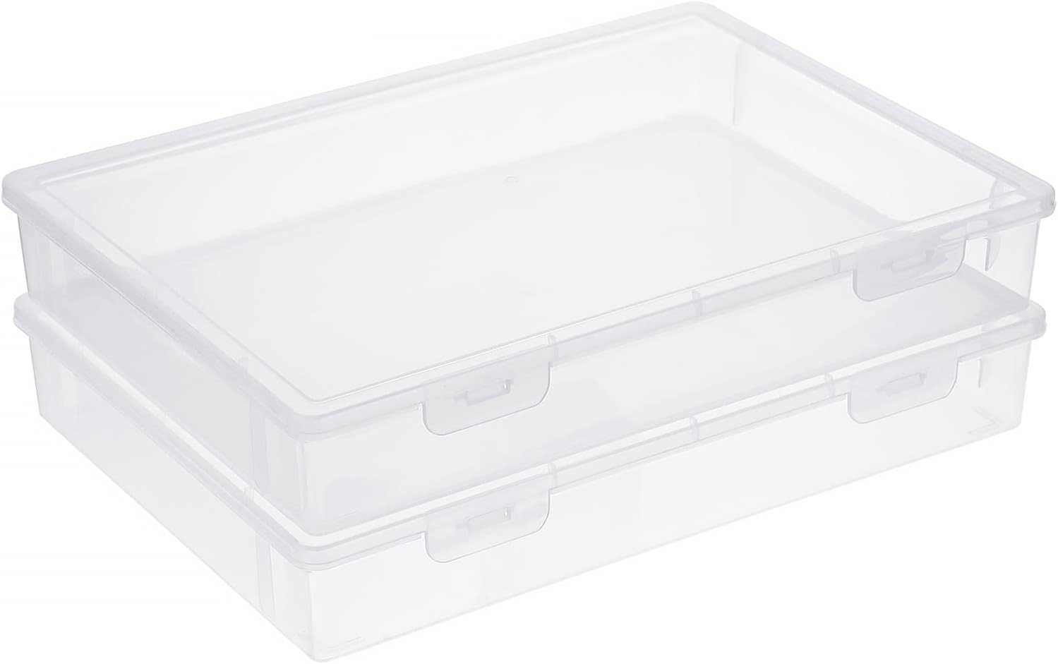 BTSKY Clear Plastic Storage Box with Flap Lid, Multipurpose Craft Organizers and Storage Box Art Supply Storage Organizer Plastic Sewing Box for Pencils Markers Notebooks A4 Files, 2 Pack Large