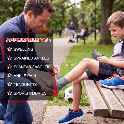 Image of Honoson 2 Pcs Ankle Brace Kid Ankle Support Youth Neoprene Lace up Compression Sleeve Foot Brace Stabilizer with Adjustable Strap for Sport Sprained Plantar Fasciitis Achilles Tendonitis(Grey,S)