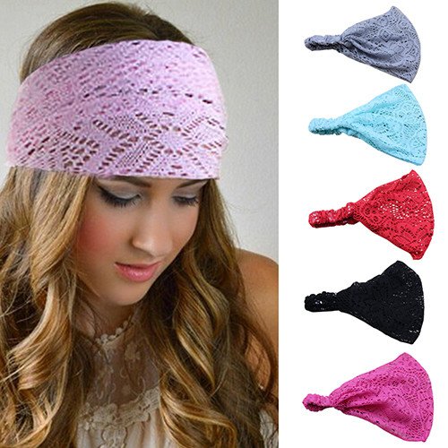 Bodermincer 8 Colors/set Women/Girl Lace Flower Beach Headband Hair Band Wide Accessories (8 Colors/set)