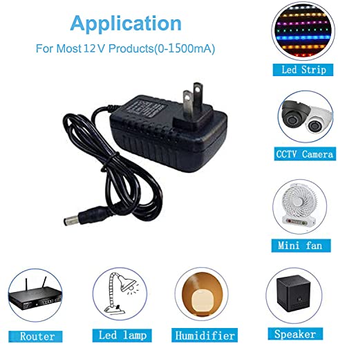 MTYTOT 12V 1.5A 1500mA Power Supply Adapter 100-240V AC to DC 12Volt Transformers Switching Power Supply 5.5mm x 2.5/2.1mm DC Plug for 12V led Strip Light CCTV Camera