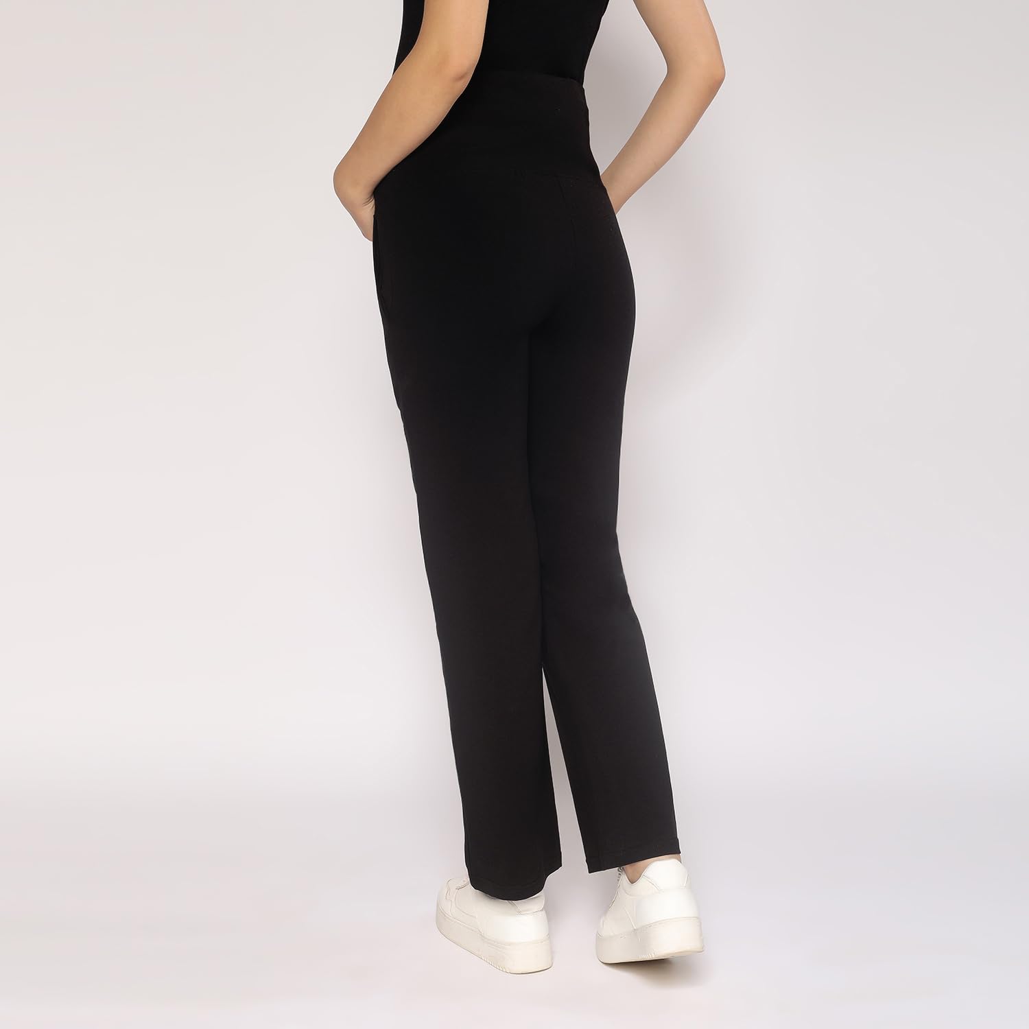 MomToBe Women's Cotton Maternity Track Pants/Pregnancy Track Pants/Maternity Trouser for Pre and Post Pregnancy (Medium) Black - Image 4 thumbnail