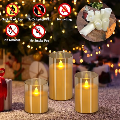 Wemarry WMAL-C001 Flameless Candles 4 Inch 5 Inch 6 Inch Set Of 3 Acrylic Glass Pillars 3 Inch Diameter Battery Operated Flickering Candles thumb #1