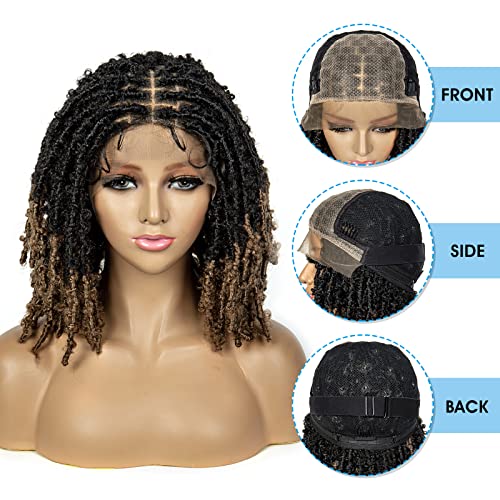 Sedittyhair Braided Wigs For Black Women Synthetic Lace Front Braided Wigs Knotless Box Faux Locs Wig Dreadlock Braided Wigs 14" Short Braid Braiding Hair Wigs (1B/27 Color) #TOP1