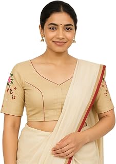 Tinjal Boutique Women's Pure Cotton Embroidered V-Neck Bindi Design Blouse, Black, Size 32, Short Sleeve Price In India