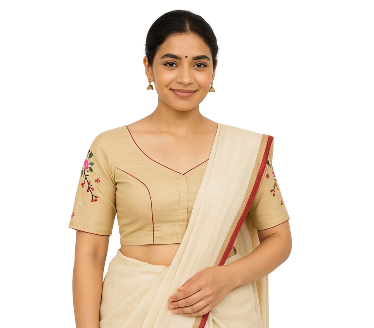 Tinjal Boutique Women's Pure Cotton Embroidered V-Neck Bindi Design Blouse, Black, Size 32, Short Sleeve - Review, Price and Buying Guide