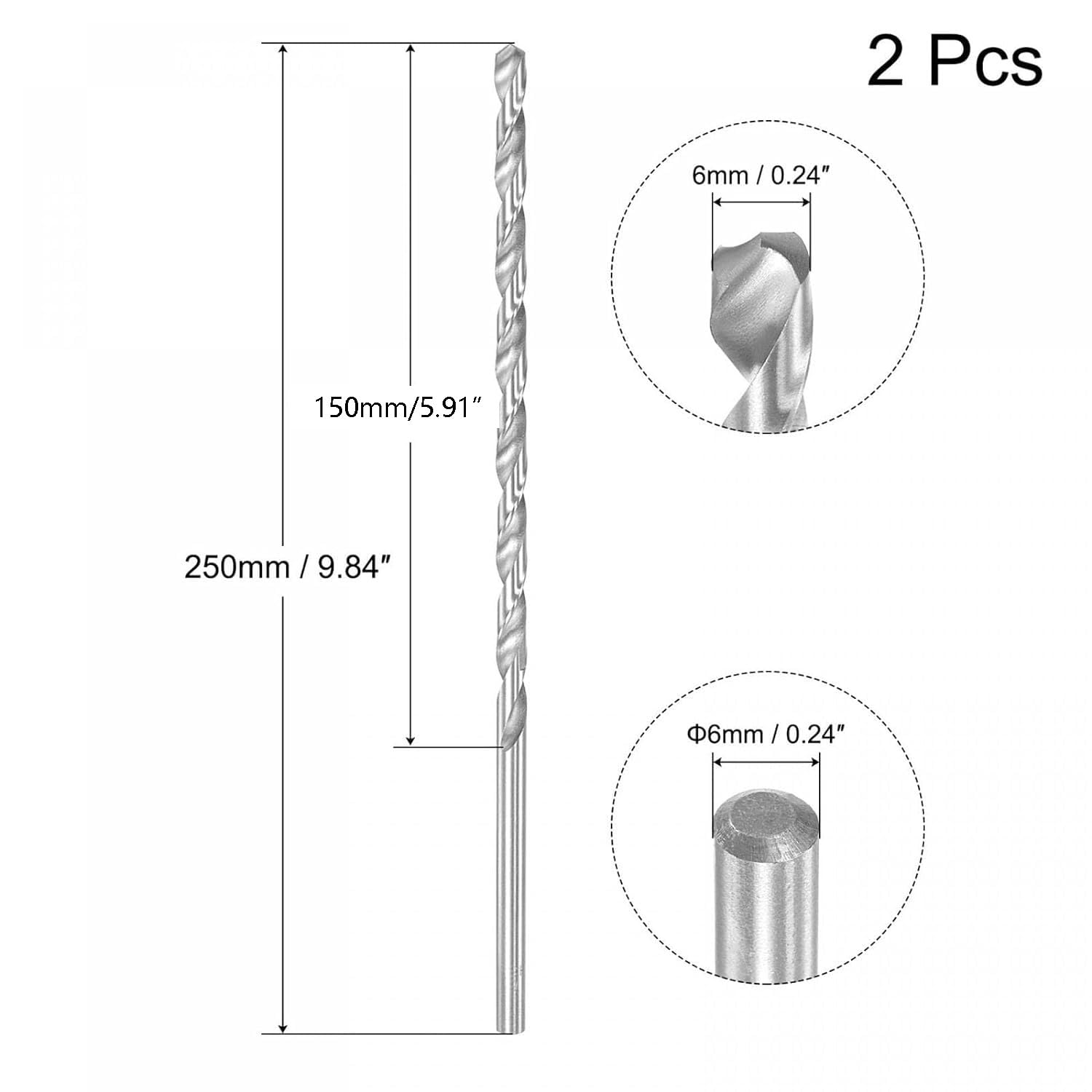 TA-VIGOR 2Pcs 6mm Extra Long Twist Drill Bits - Image 2