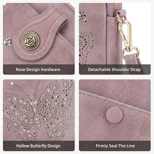 Image of KITEVIUN Small Crossbody Bags for Women, Lightweight Mini Cute Cell Phone Purse for Women with Tassel Shining Butterfly