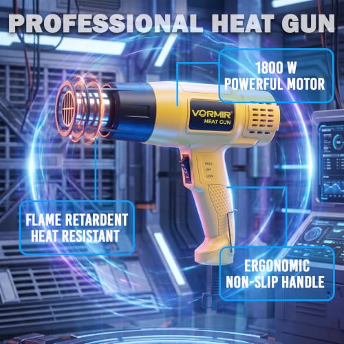 Image of VORMIR VR HG18-55 Hot Air Tool 1800W, 400C-700C Temperature Range, 300-550L /min Air Flow Heat Gun for DIY & Professional Use - 12 Months Warranty