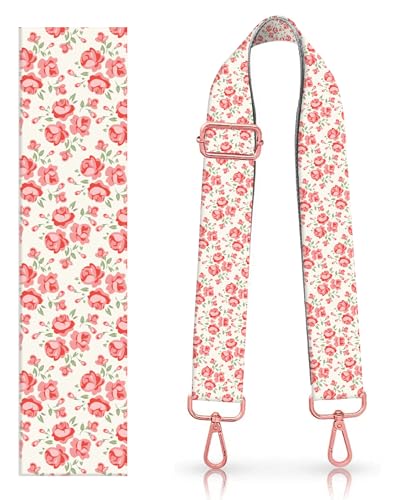 Image of Purse Strap Replacement Crossbody, 1.5 inch Rose-Golden Buckle Wide Shoulder Strap Adjustable, Cute Handbag Shoulder Bag Strap Replacement Belt Cute Pink Flowers