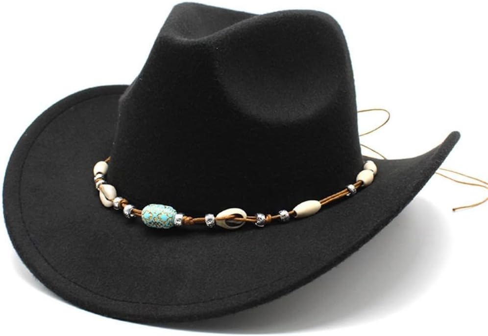 Western Cowboy Hat with Beaded Band, Wool Felt, 2-inch Brim, Khaki Tan