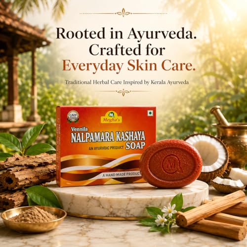 Image of Vennila Nalpamara Kashaya Ayurvedic Handmade Bath Soap with Nalpamara Herbs, Sandalwood, Coconut Oil and Natural Herbal Extracts for Daily Face and Body Cleansing (Pack of 3)