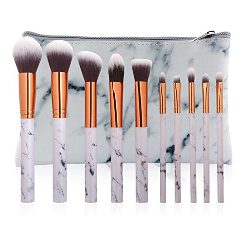 COSHINE 10 pièces par marbre Pinceaux de Maquillage Ensemble avec marbre PU cosmétiques Outils Sacs