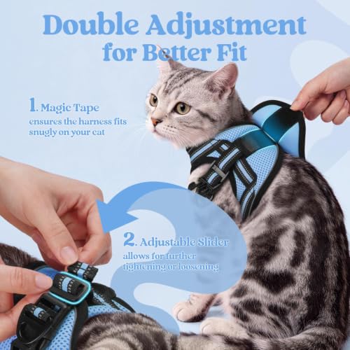 Image of rabbitgoo Cat Harness and Leash Set, Step-in Soft Vest, Light Blue | Escape Proof, Lightweight, Easy-on & Adjustable, Hook & Loop with Buckle, Reflective, for Small Cats Walks, L