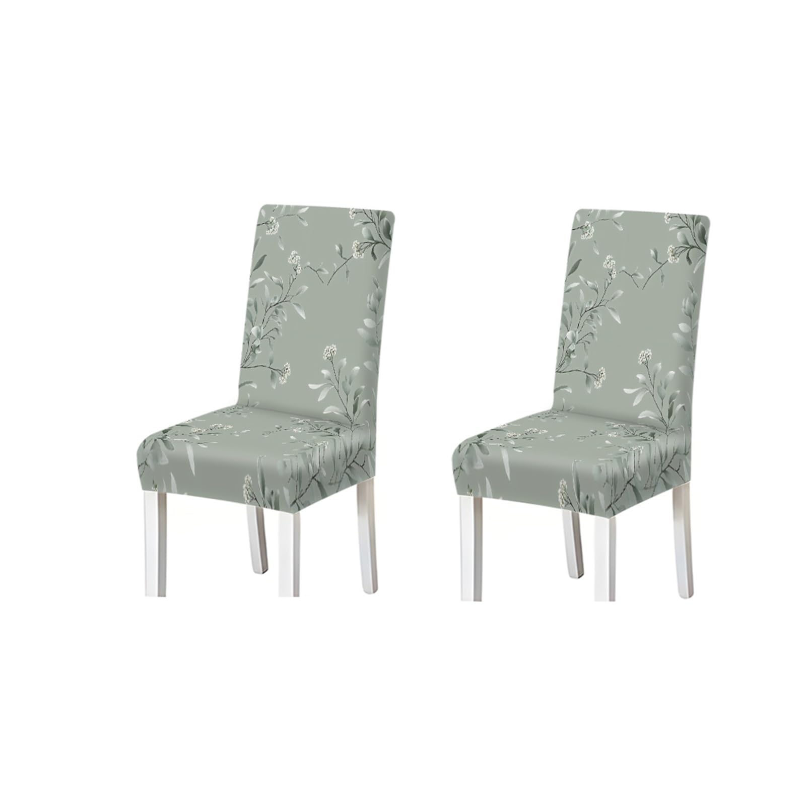 Bosuybn One Color Sage Green Eucalyptus Leaf Floral Print Stretch Dining Chair Covers For Kitchen Dining Living Room Farmhouse, 2/4/6Pcs Furniture Protectors For Home Dining Room(2Pcs Chair Cover)