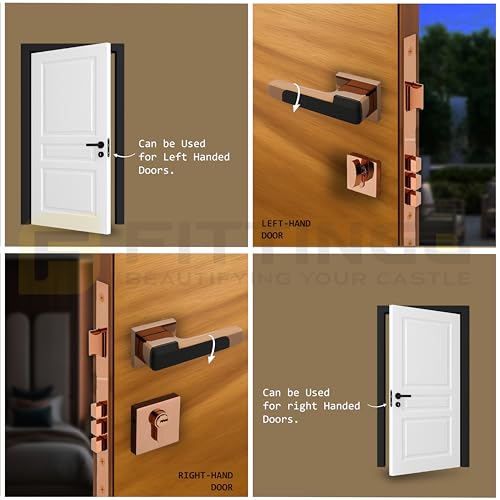 Image of Munich Mortise Door Handle Lock Set /Premium Zinc Alloy Door Handle with Lock /Heavy Duty Main Door Handle with Key Lock for Home, Office & Hotel Doors - 3 Years Warranty (PVD Rose Gold Black)
