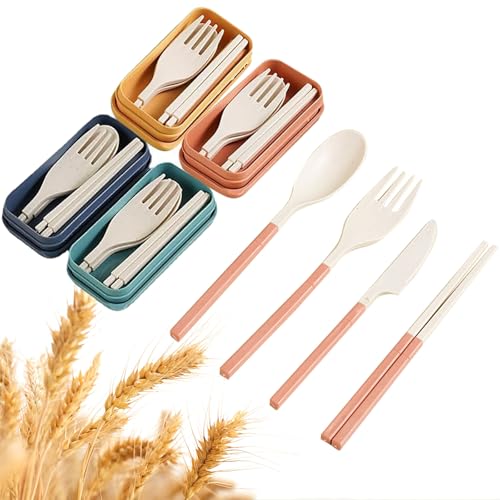 Opiniones y reviews de Cuberterías combinadas comprados en linea. 45 Lumbor37 Juegos de Cubiertos Portátile Utensilio Reutilizable con Estuche, Cubertería Combinada PortáTile Paja de Trigo 4 Set, Los Palillo, Cuchara, Tenedor y Cuchillo, Plegable...