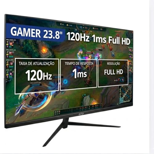 Monitor Gamer 23.8” 120Hz 1ms Full HD Tela para PC e Setup com HDMI VGA VESA Compatível FreeSync G-Sync para Jogos Trabalho e Estudo