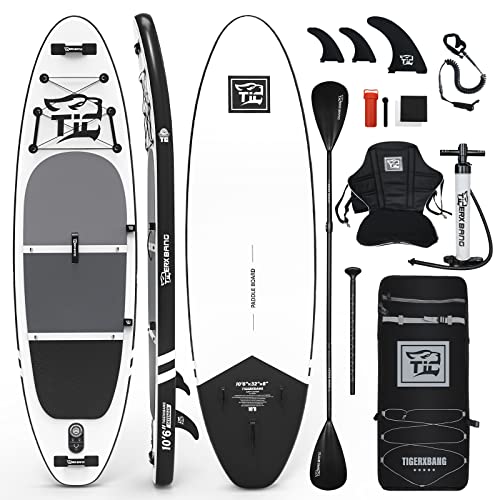 TIGERXBANG Stand Up Paddling Board 305 x 80 x 15cm mit Premium SUP Board Zubehör, Aufblasbare SUP Board für Erwachsene/Kinder mit Paddel, Mittelflosse, Rucksack, Leash, und Handpumpe, Schwarz Cover