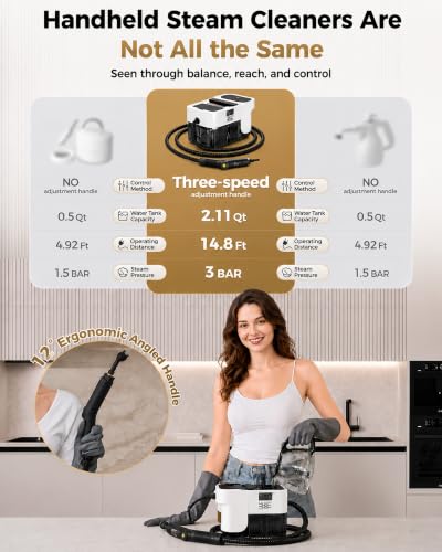 Image of GEVOLCM Steam Cleaner, 3 Level Adjustable Handle with 18 Accessories, White