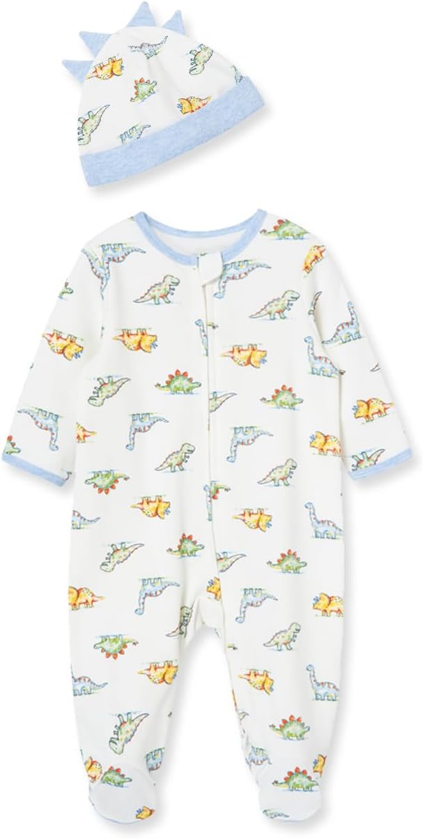 Baby Boy Clothes 2-Piece Baby Sleeper and Cap Set, 100% Cotton Footies Baby Essentials, Preemie to 9 months