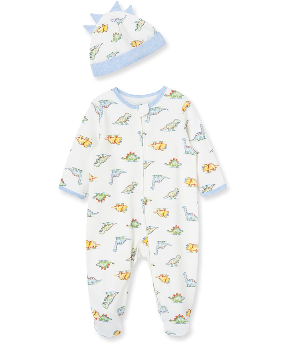 Baby Boy Clothes 2-Piece Baby Sleeper and Cap Set, 100% Cotton Footies Baby Essentials, Preemie to 9 months
